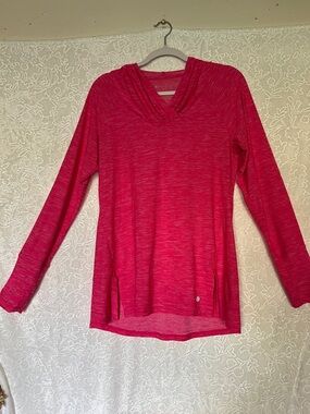 Bally Pink Heathered V-Neck Long-Sleeve Hoodie Top